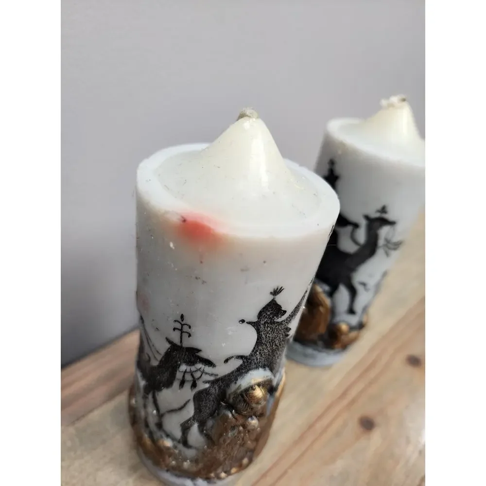 Vintage Holiday Elegance Nativity Candles NOS Handcrafted Pair Christmas